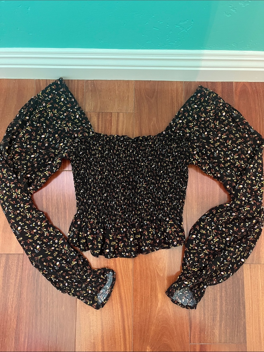 bp Floral Black Smocked Top Size M